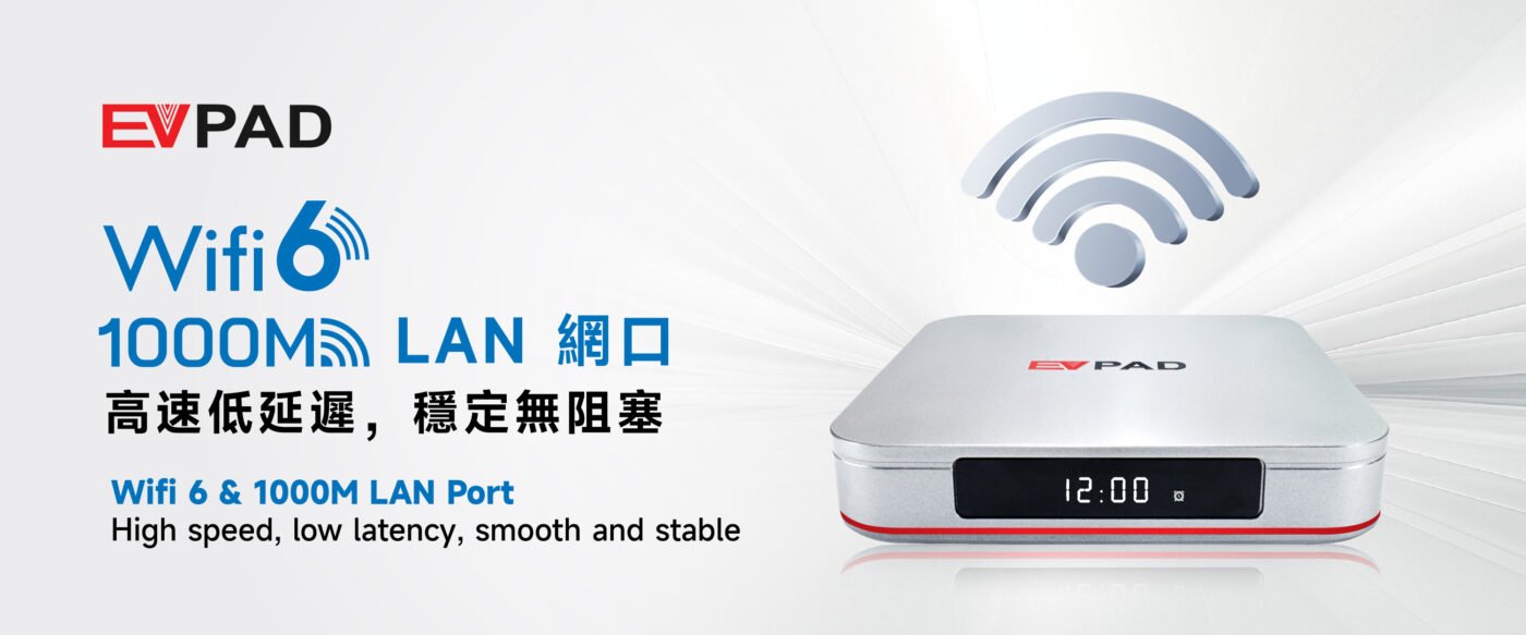 EVPAD 12S Wi-Fi 6 與 1000M 有線網絡宣傳圖